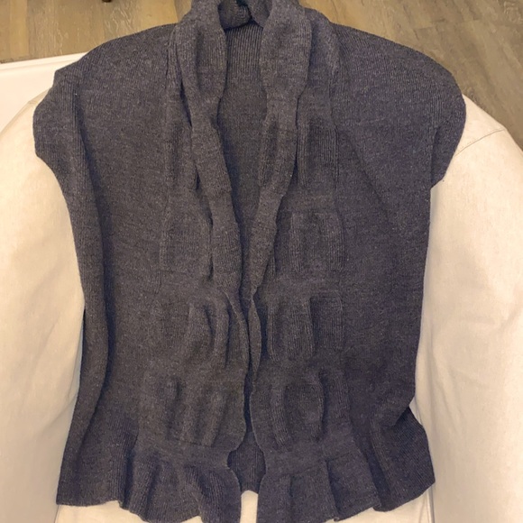 Smoke Heather Wool Blend Ripple Open Front Cardigan Sweater Vest Duster Sz S/M - Picture 5 of 7